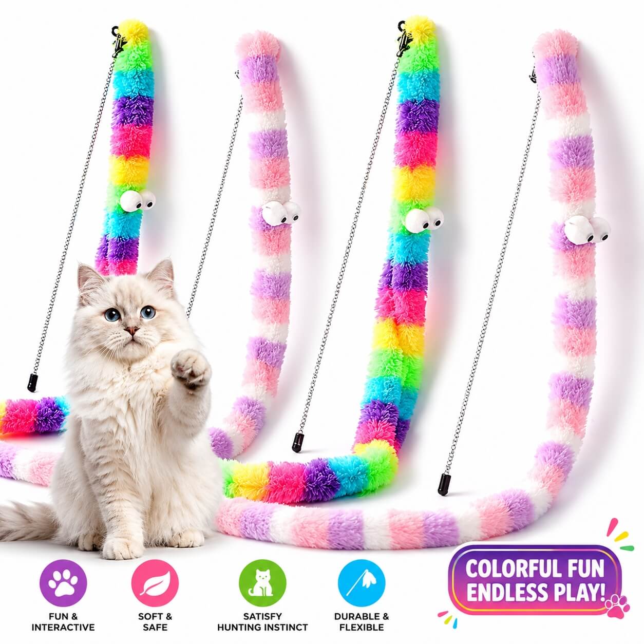 Colorful Funny Cat Stick with Crisp Bell Caterpillar Interactive Teaser Wand-(1Pcs)